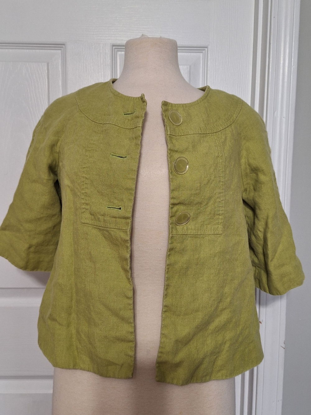 Signature by Larry Levine Lime Green Short Linen Blazer